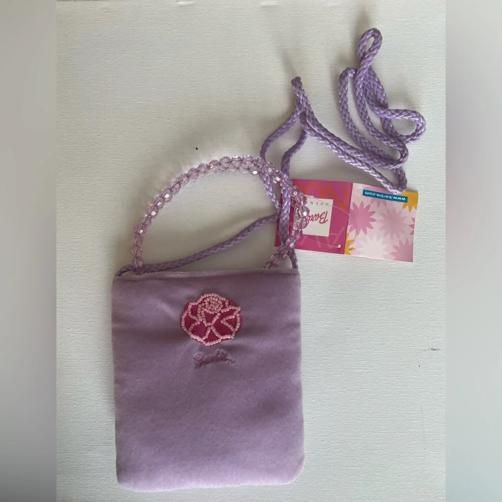 Vintage NWT Barbie plush velvet purse with beaded handle rose decoration